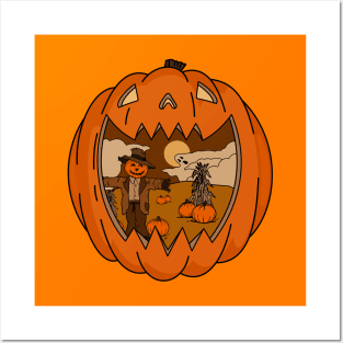 Happy pumpkin and scarecrow Posters and Art